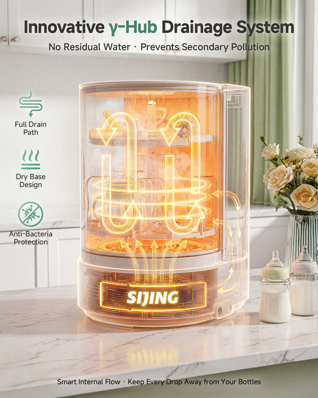 SIJING Glass Chamber Baby Bottle Washer & Sterilizer & Dryer