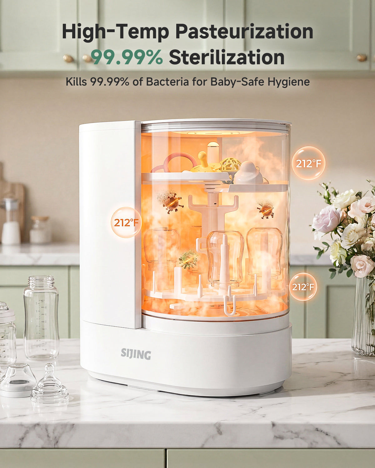 SIJING Glass Baby Bottle Washer & Sterilizer   No Plastic Contact. Pure Cleaning for Your Baby.